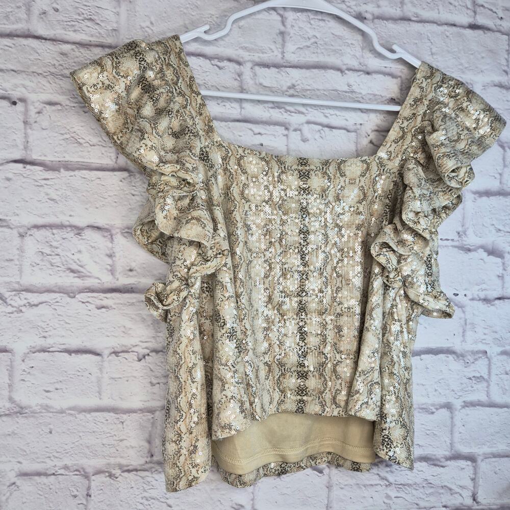 NWT Endless Rose Sequin Python Snakeskin Babydoll Top Ruffle Small Multi - Picture 8 of 10